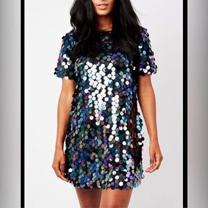 New JODIFL Black and Purple Iridescent Sequin Dress